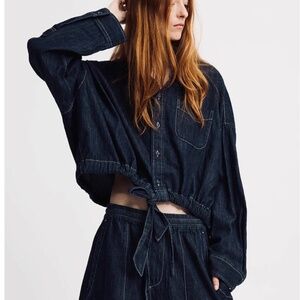 NWT Denimist Long Sleeved Front Tie Shirt - Drapey Rinse Indigo Casual Medium